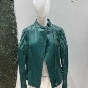 Elegant Teal Leather Jacket for Women